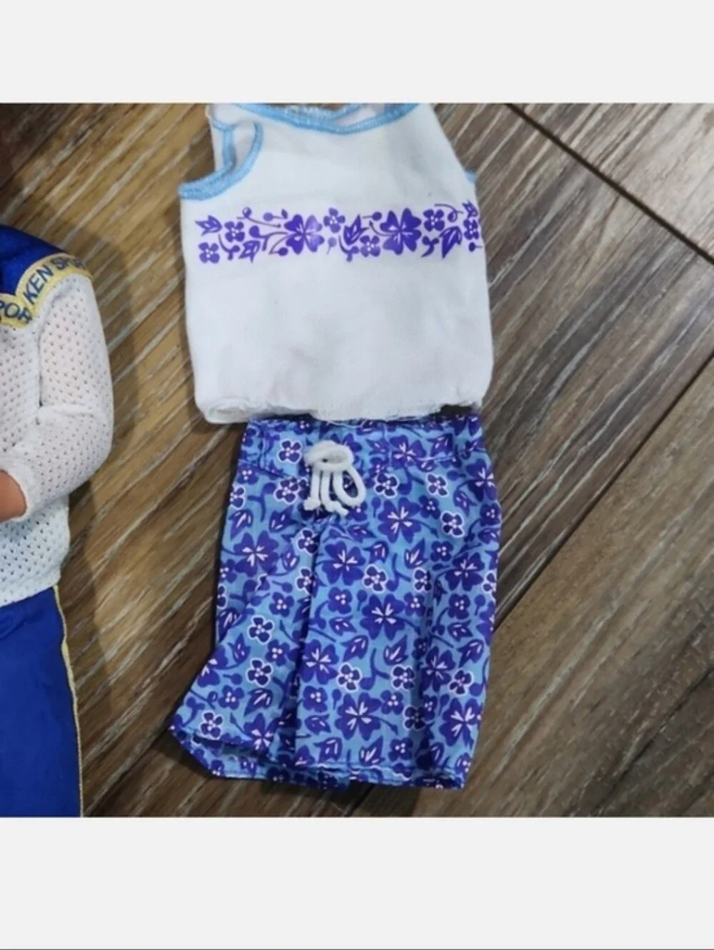 Vintage Ken Sport Barbie Doll Tracksuit & Floral Swimsuit Blue Yellow White Mesh